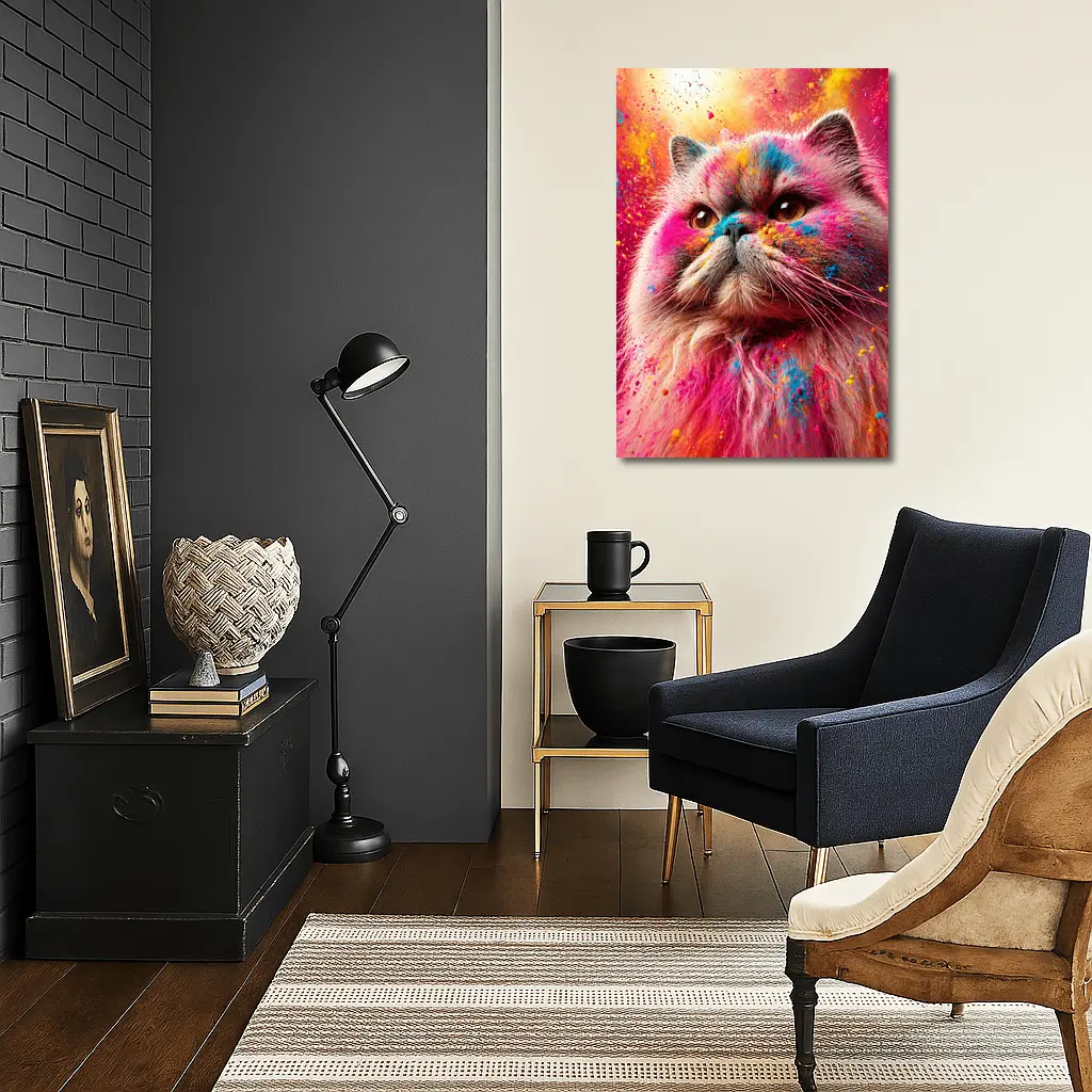 Persian Cat Covered in Colorful Holi Powder – Wall Art