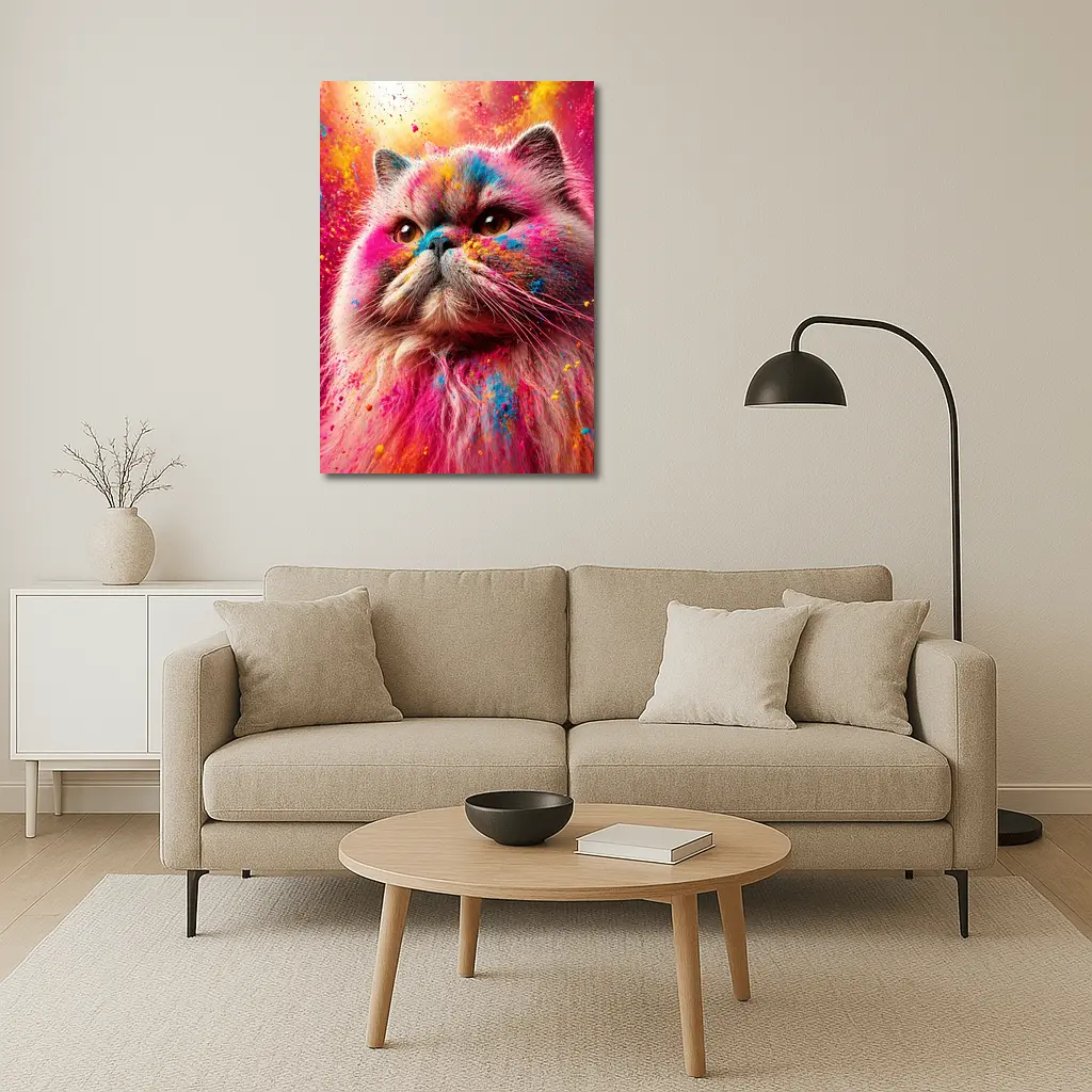 Persian Cat Covered in Colorful Holi Powder – Wall Art