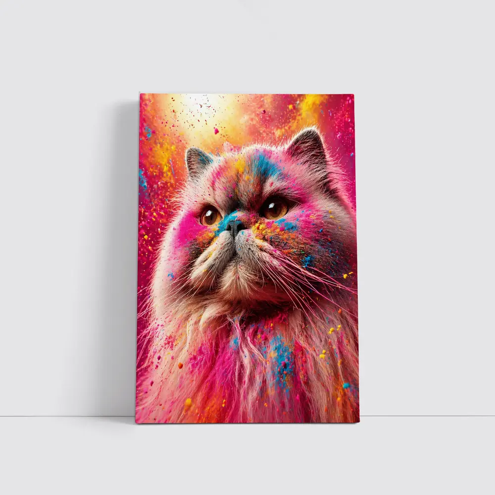 Persian Cat Covered in Colorful Holi Powder – Wall Art
