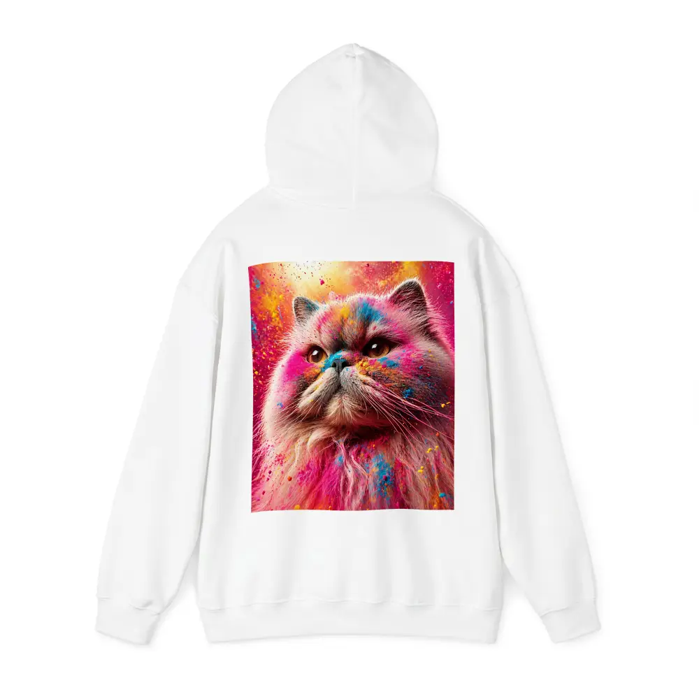 Persian Cat Covered in Colorful Holi Powder – Hoodies