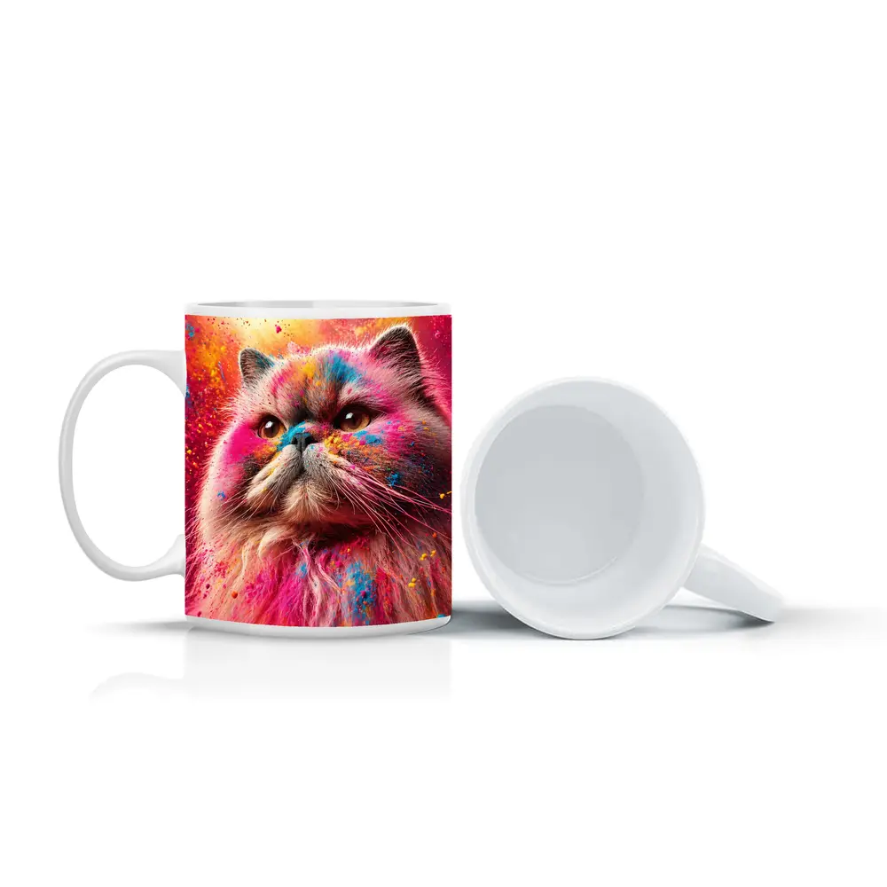 Persian Cat Covered in Colorful Holi Powder – Mugs