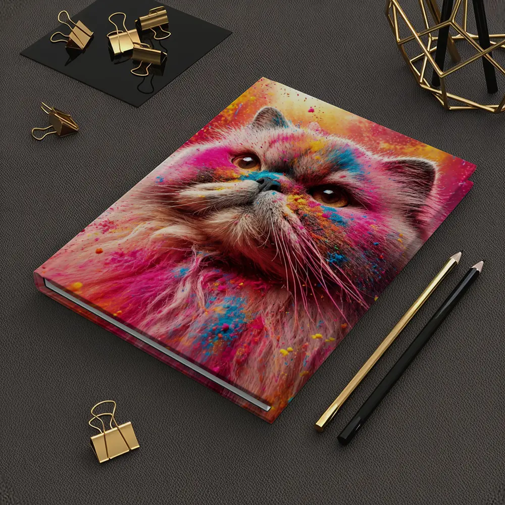 Persian Cat Covered in Colorful Holi Powder – Notebooks