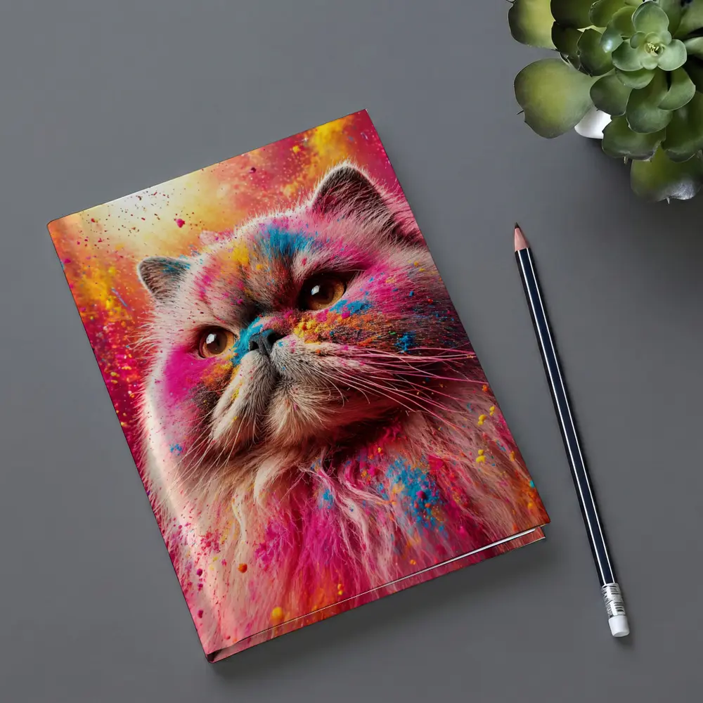 Persian Cat Covered in Colorful Holi Powder – Notebooks