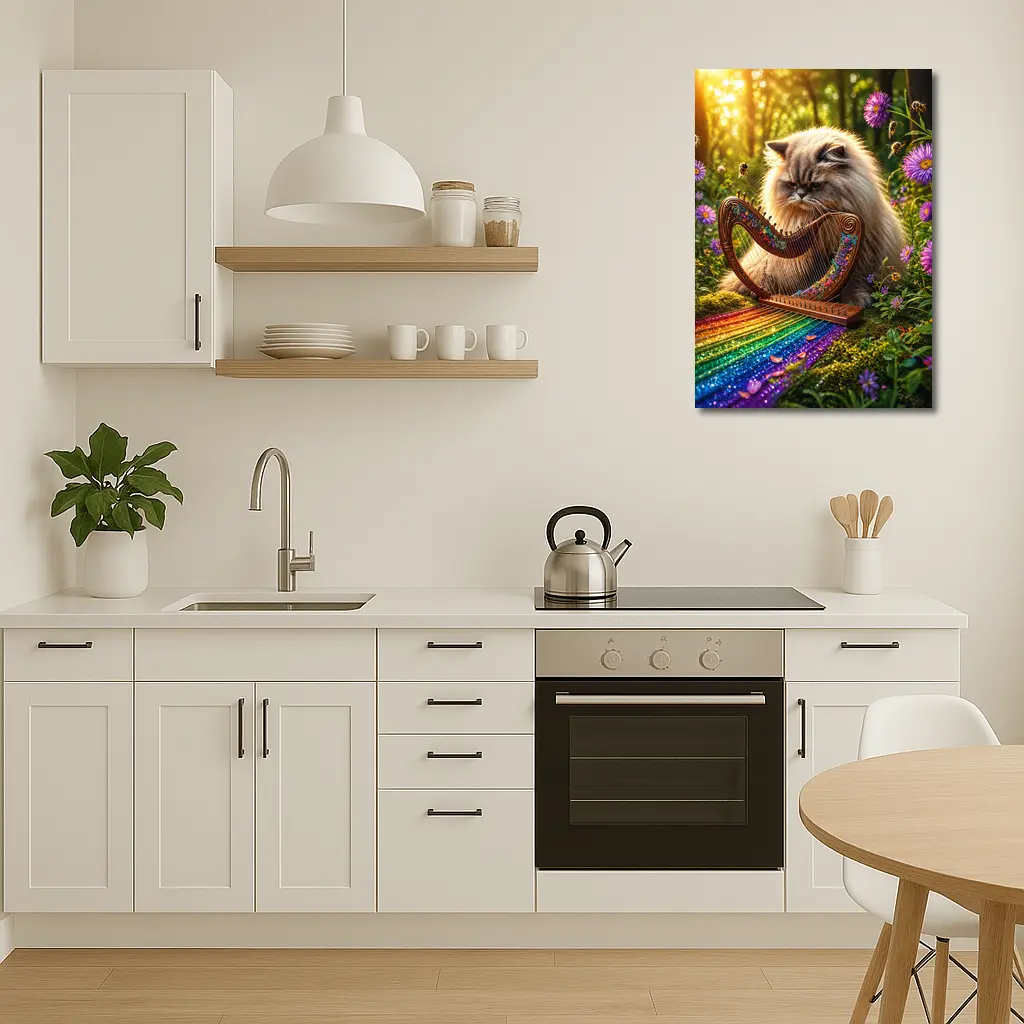 Himalayan Cat Playing Harp Forest Garden – Wall Art