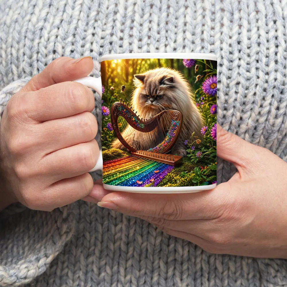 Himalayan Cat Playing Harp Forest Garden – Mugs