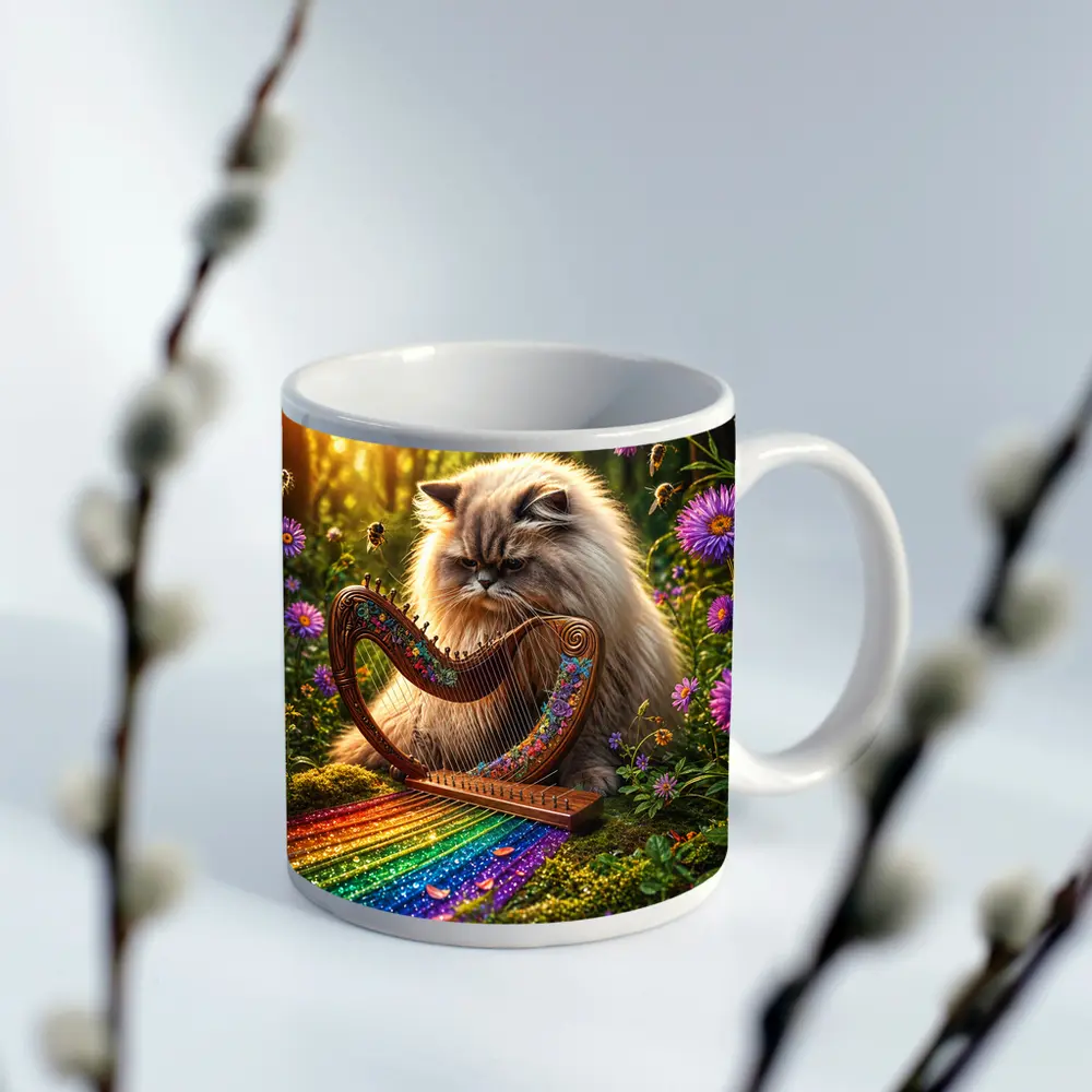 Himalayan Cat Playing Harp Forest Garden – Mugs