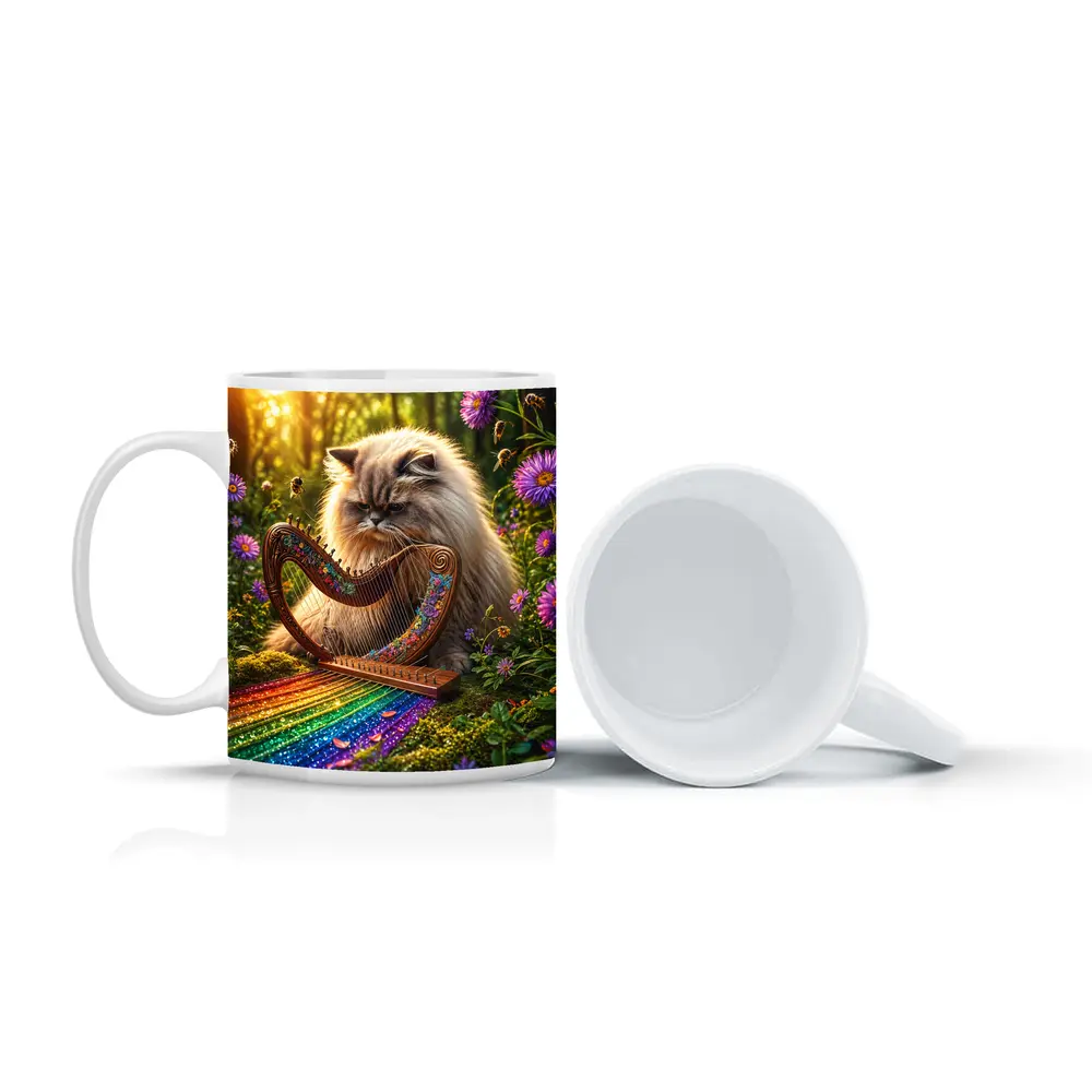 Himalayan Cat Playing Harp Forest Garden – Mugs