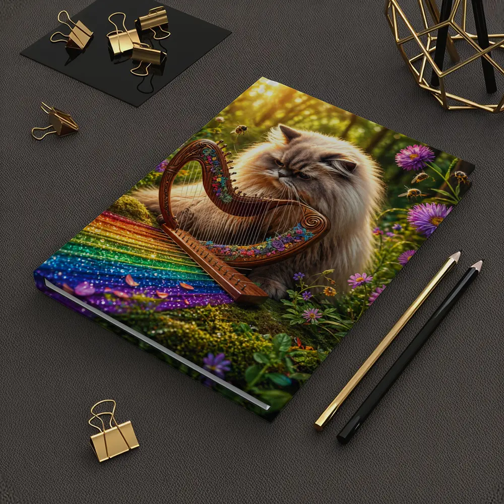Himalayan Cat Playing Harp Forest Garden – Notebooks