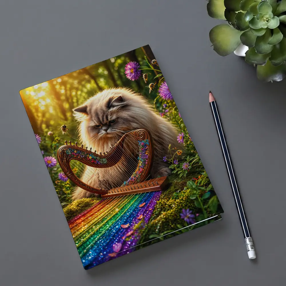 Himalayan Cat Playing Harp Forest Garden – Notebooks
