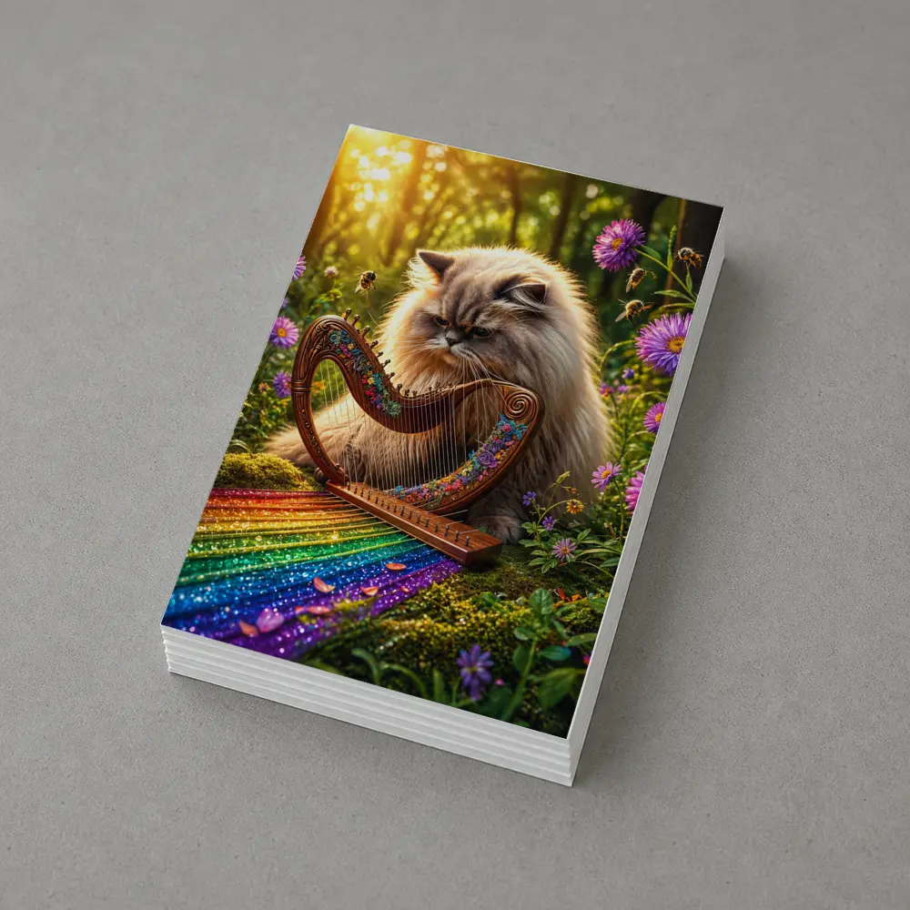 Himalayan Cat Playing Harp Forest Garden – Postcards