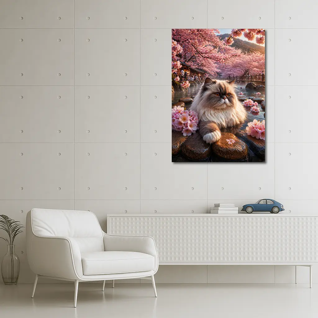 Himalayan Cat Cherry Blossoms Japanese Hot Springs – Wall Art