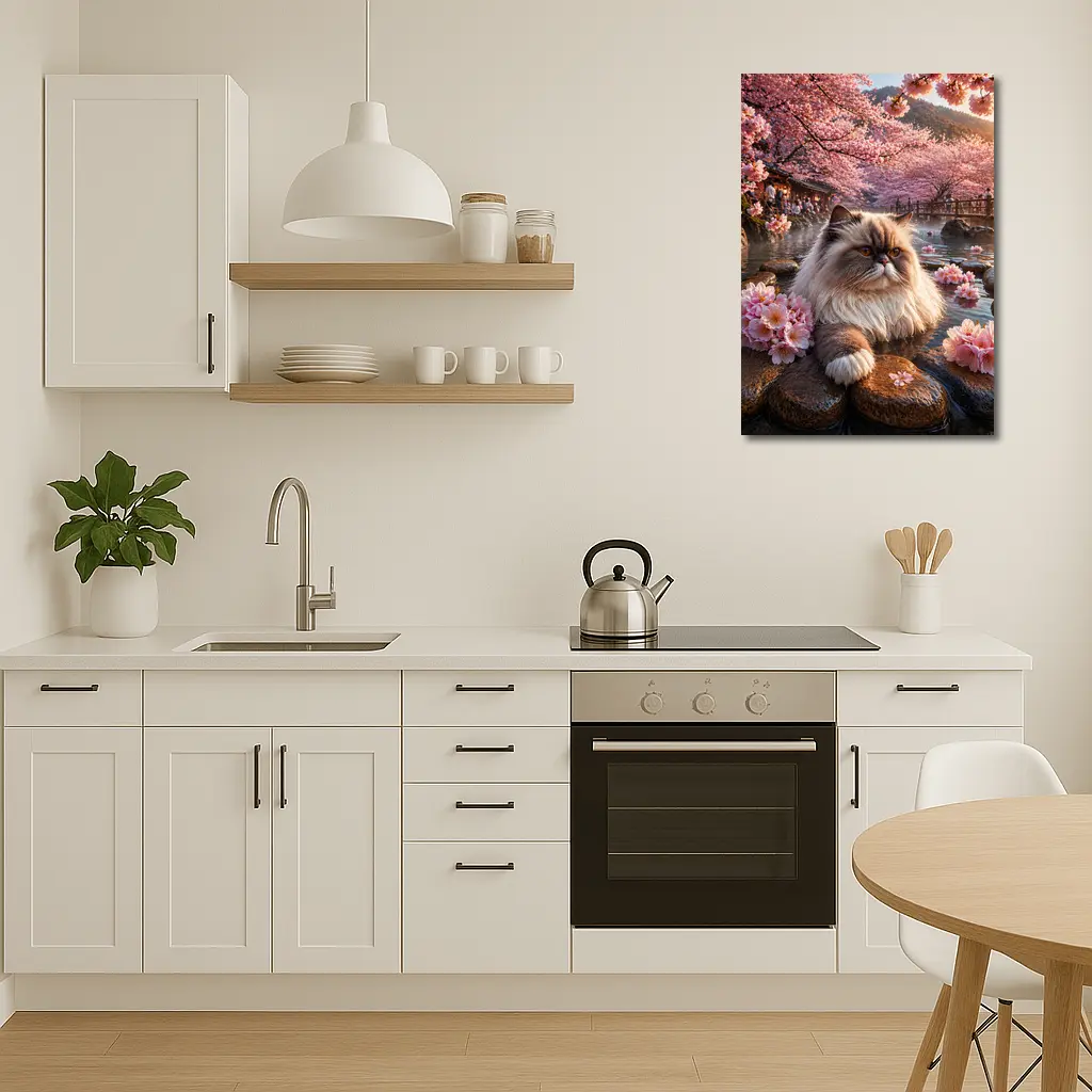Himalayan Cat Cherry Blossoms Japanese Hot Springs – Wall Art