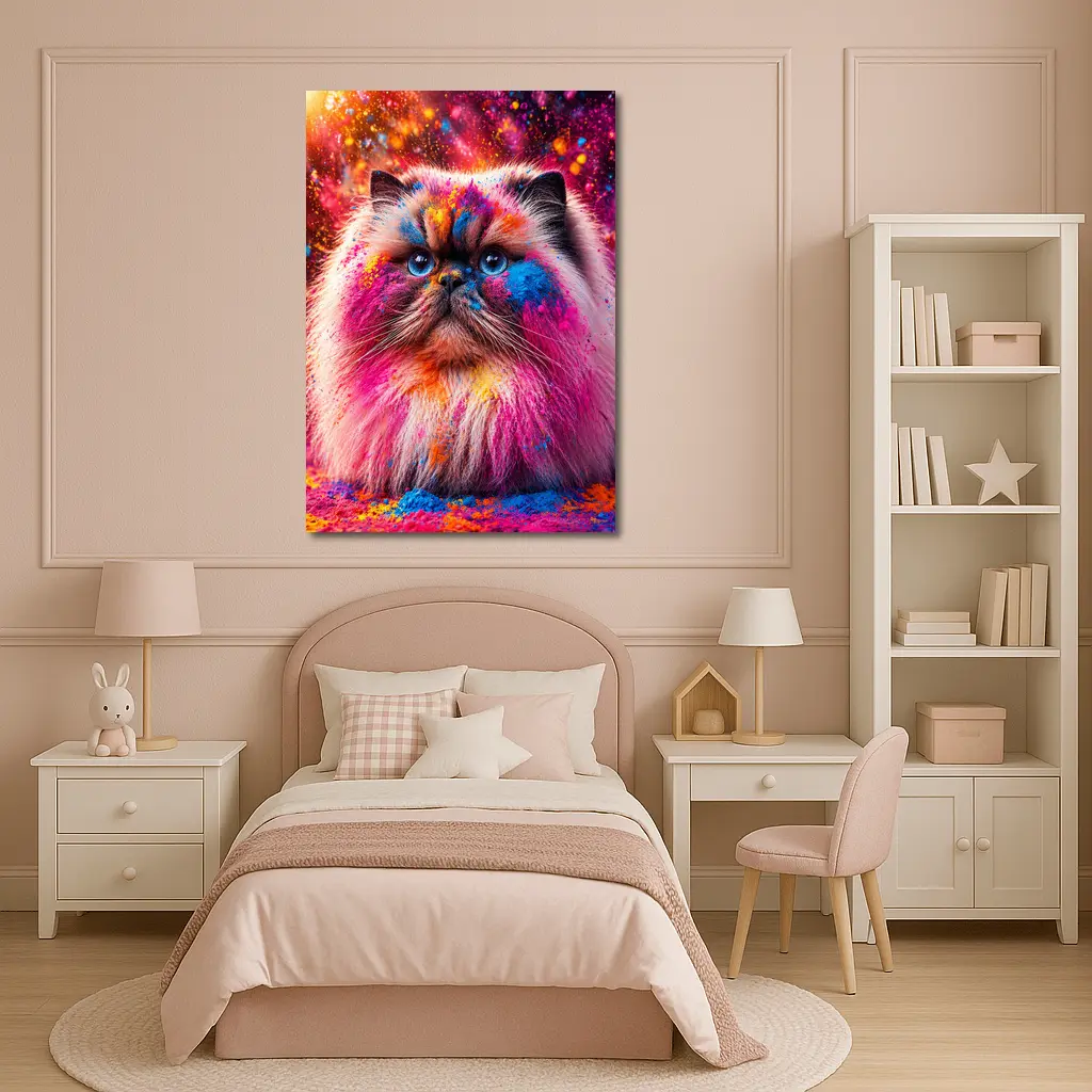 Himalayan Cat Covered In Colorful Holi Powder – Wall Art
