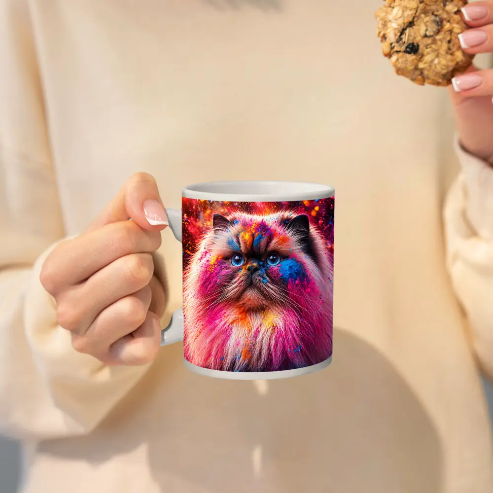 Himalayan Cat Covered In Colorful Holi Powder – Mugs