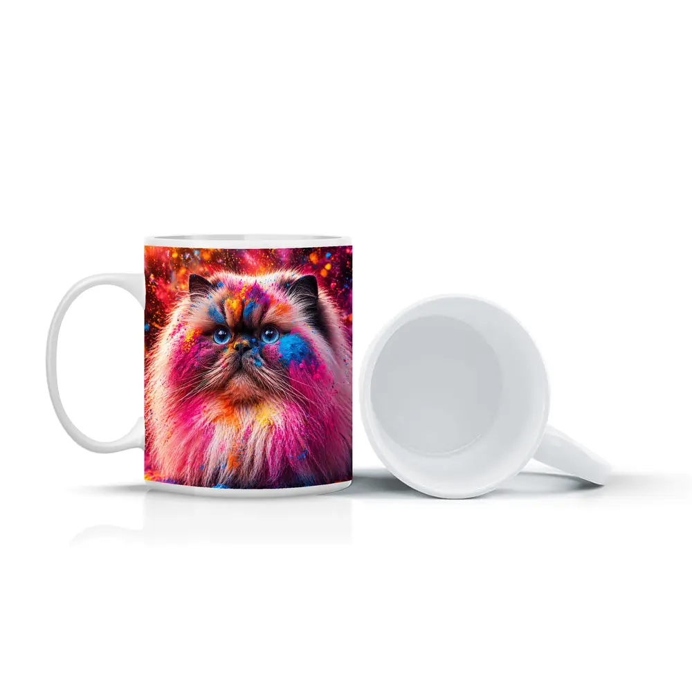 Himalayan Cat Covered In Colorful Holi Powder – Mugs
