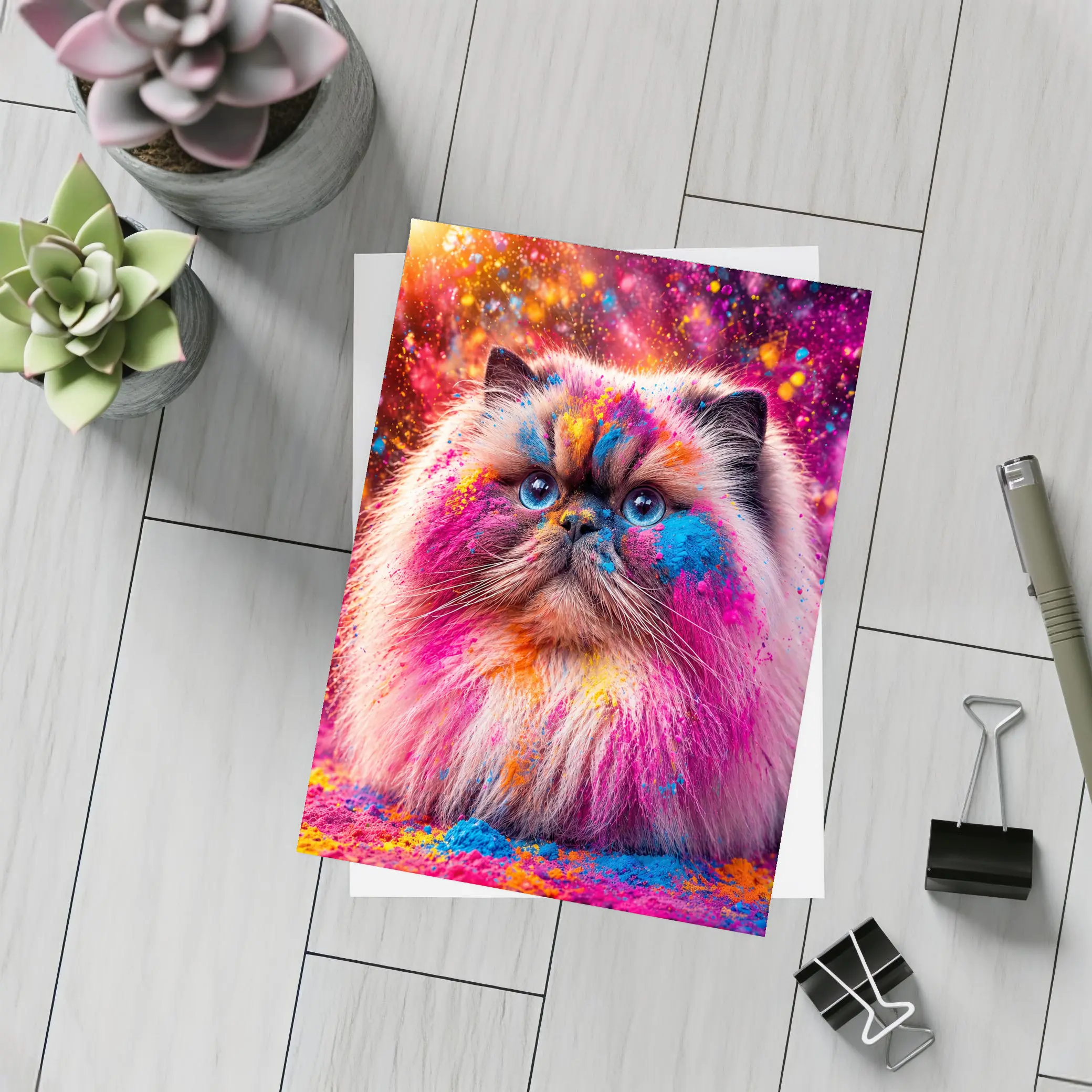 Himalayan Cat Covered In Colorful Holi Powder – Postcards
