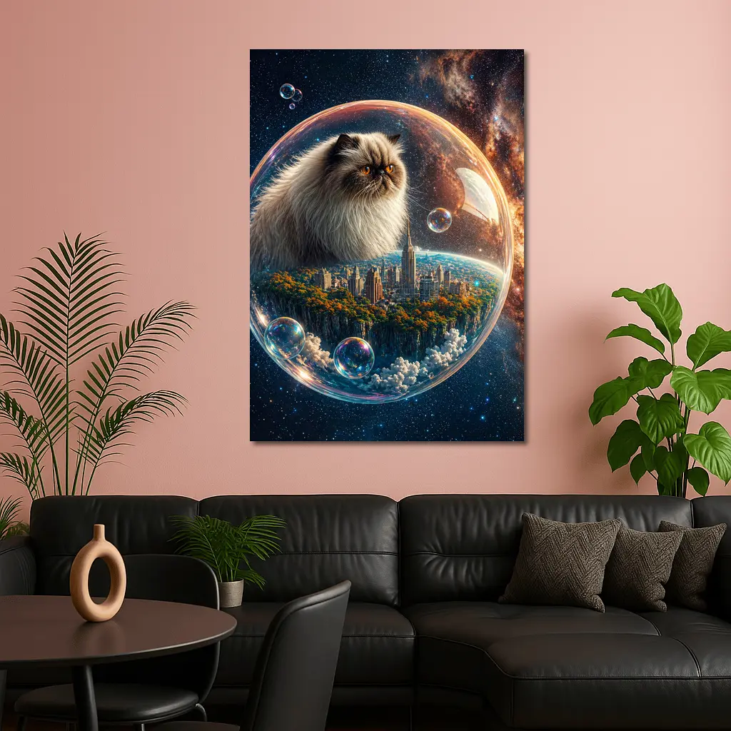 Himalayan Cat Floating in Space Bubble – Wall Art