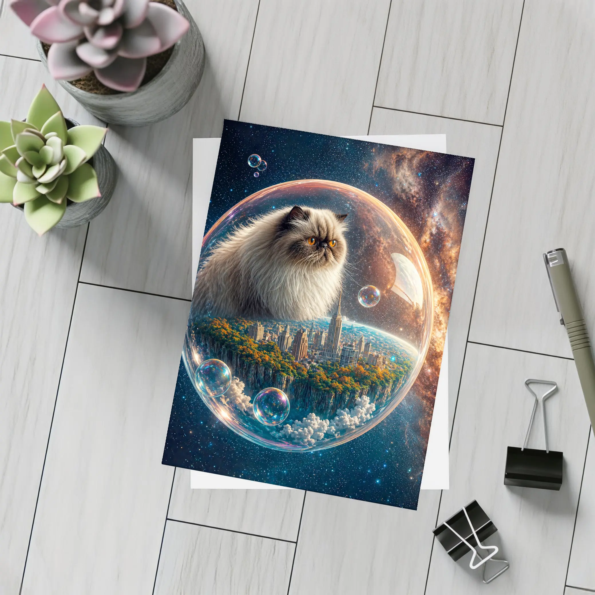 Himalayan Cat Floating in Space Bubble – Postcards