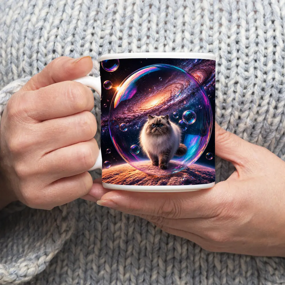 Himalayan Cat Floating Space Galaxy Bubble – Mugs