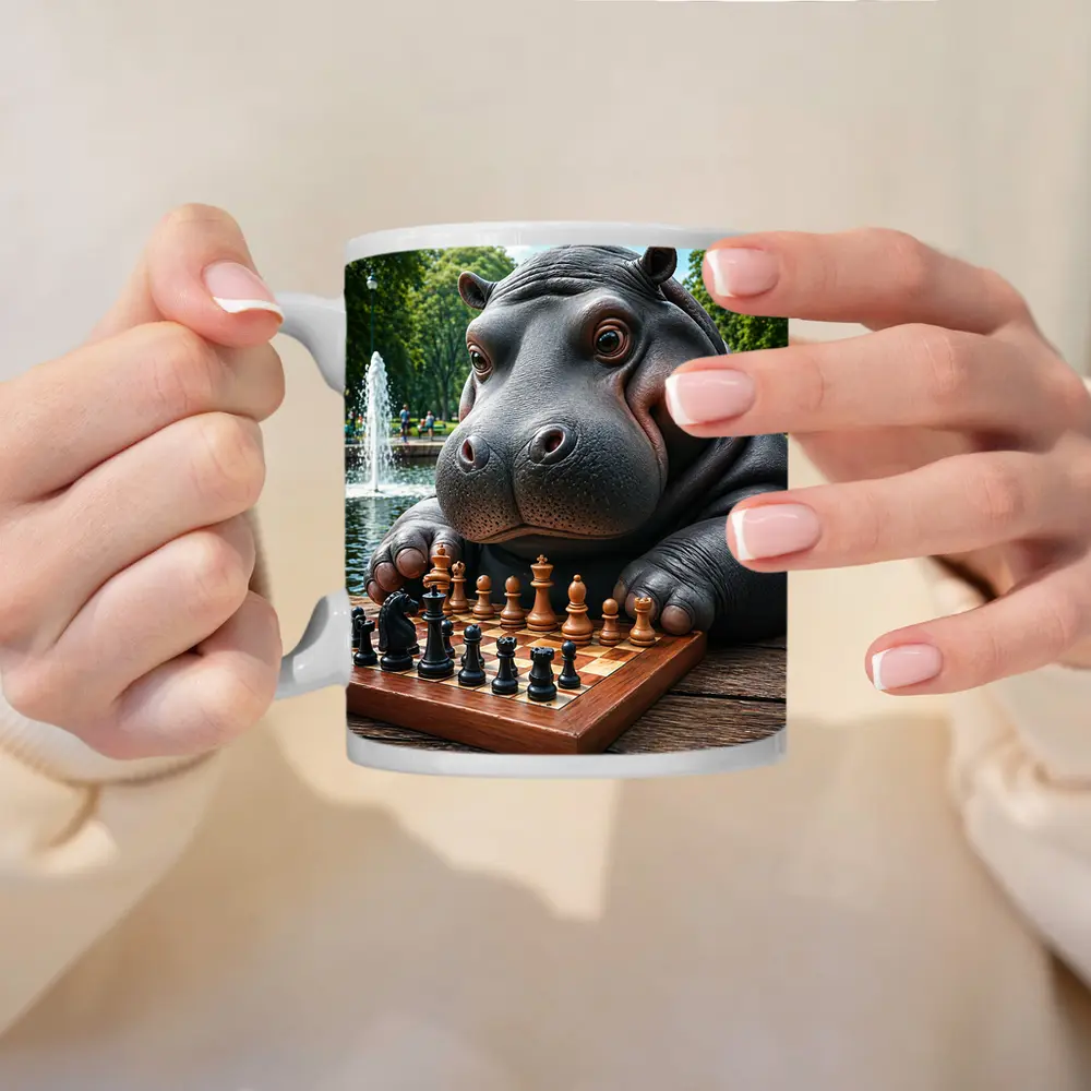 Hippo Playing Chess in Sunny Park – Mugs