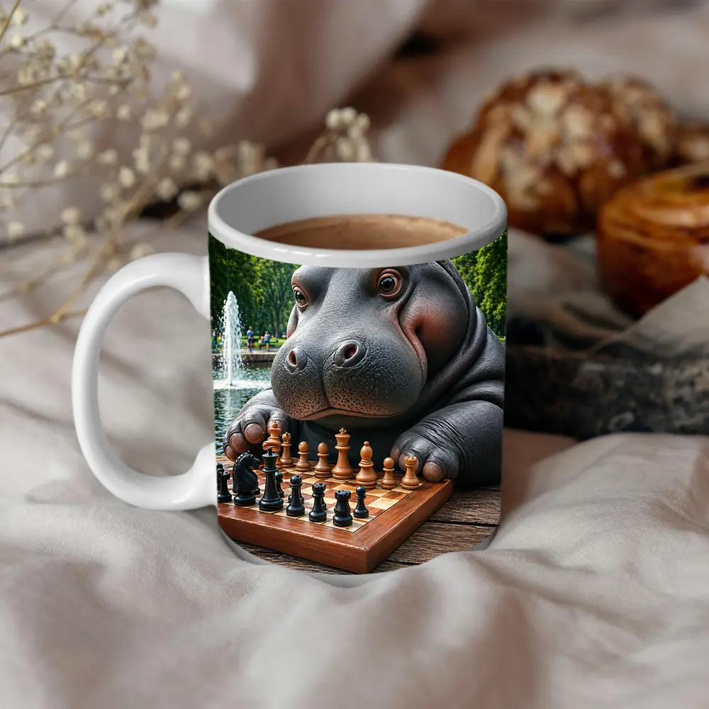 Hippo Playing Chess in Sunny Park – Mugs