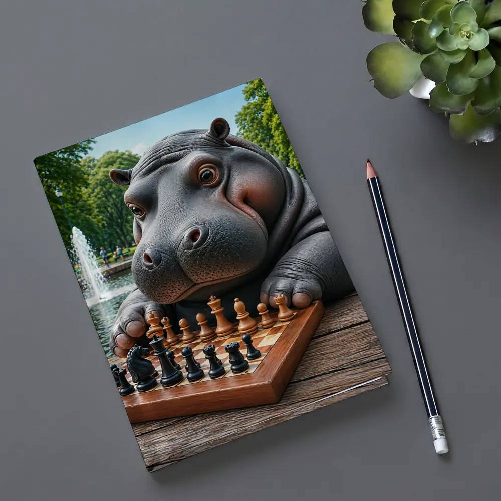 Hippo Playing Chess in Sunny Park – Notebooks