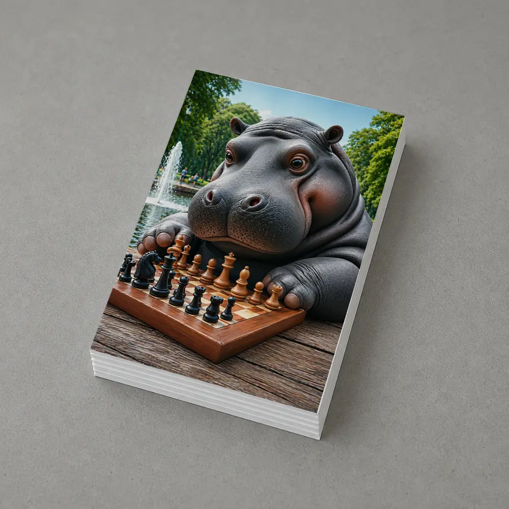 Hippo Playing Chess in Sunny Park – Postcards