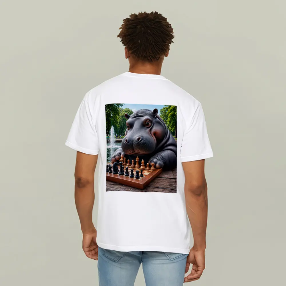 Hippo Playing Chess in Sunny Park – T-Shirts