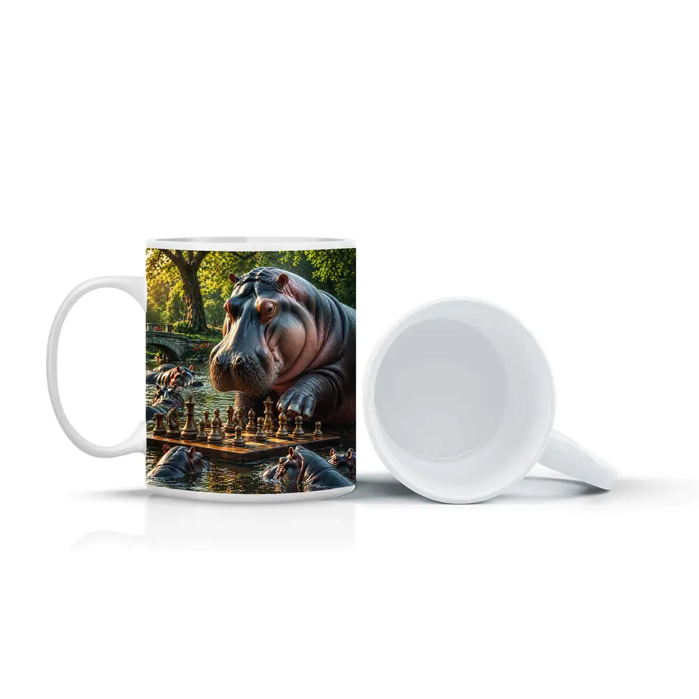 Hippo Playing Chess in Sunny Park – Mugs