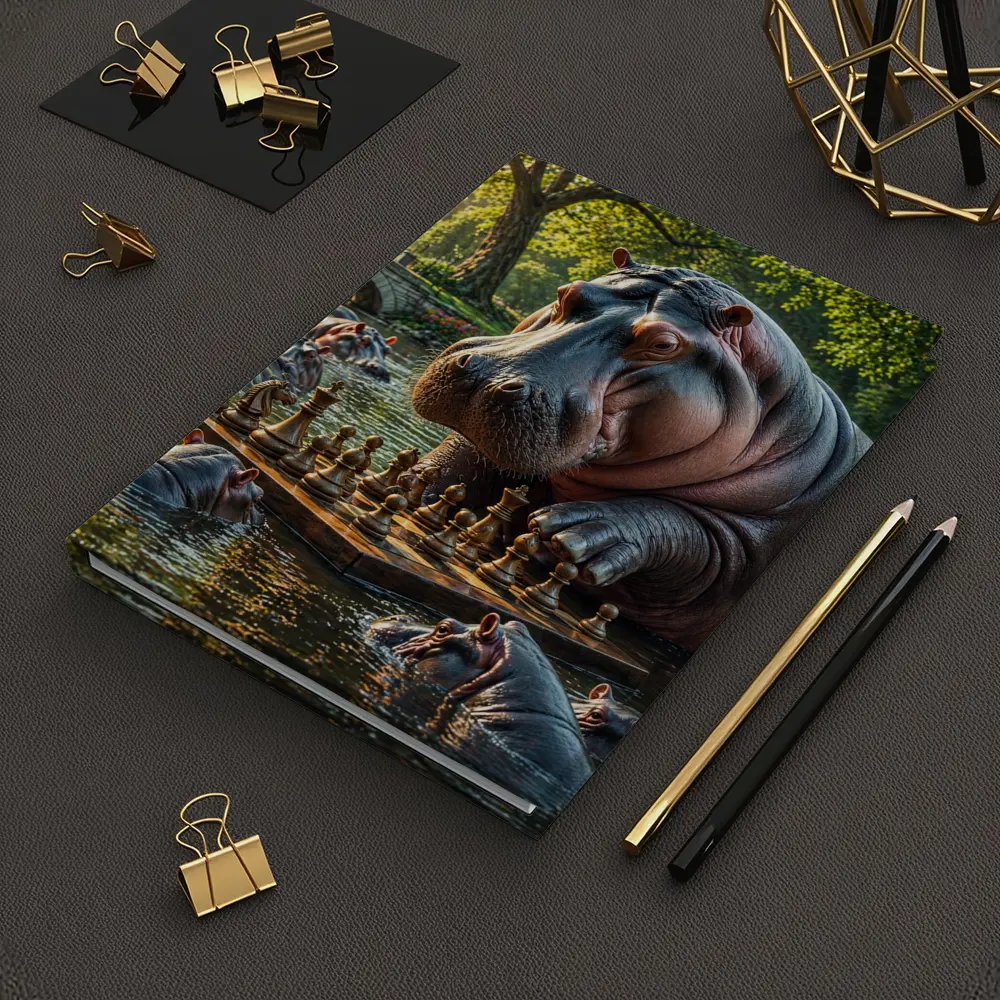 Hippo Playing Chess in Sunny Park – Notebooks