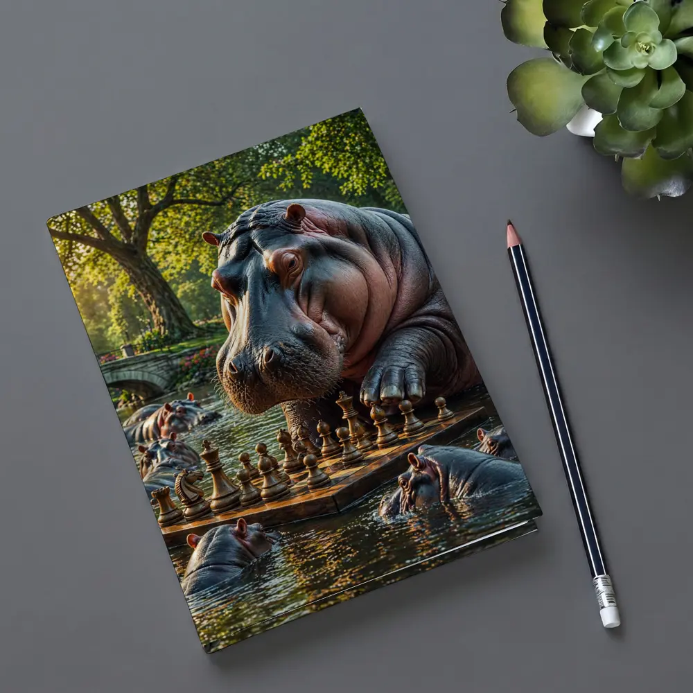 Hippo Playing Chess in Sunny Park – Notebooks