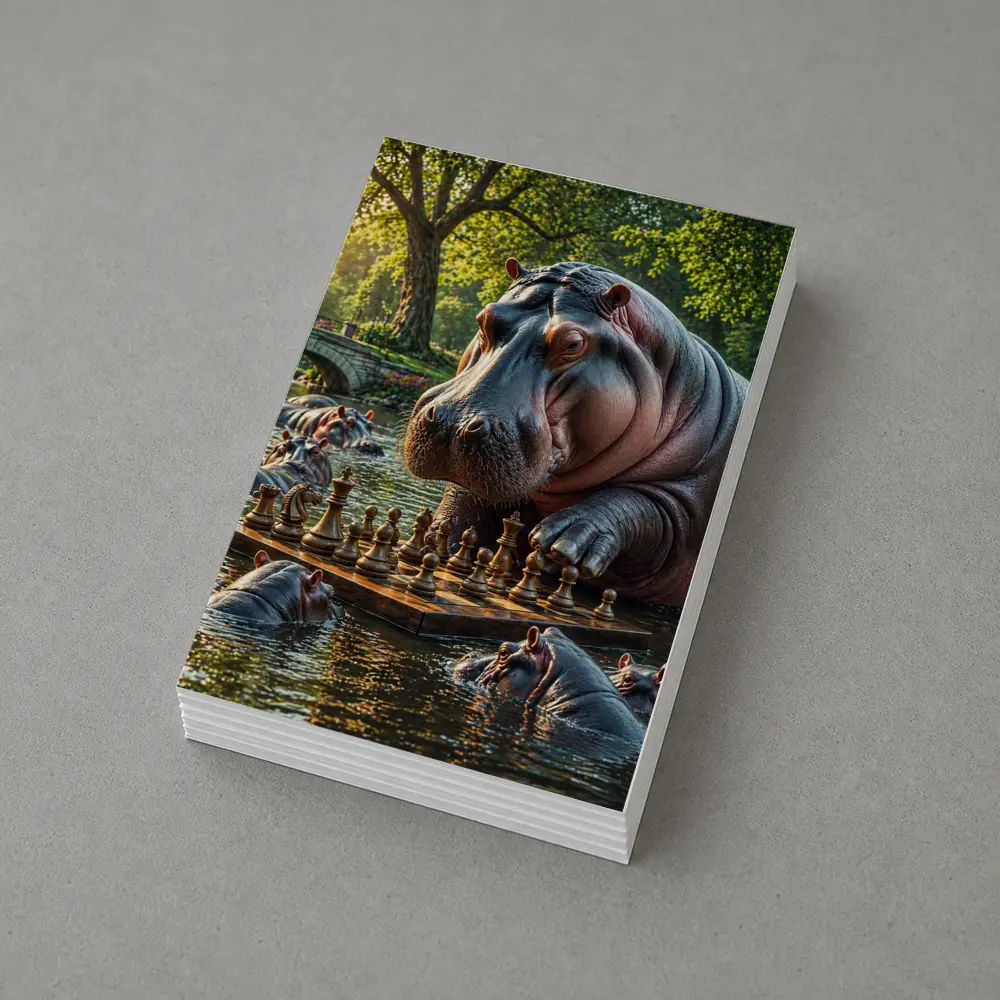 Hippo Playing Chess in Sunny Park – Postcards