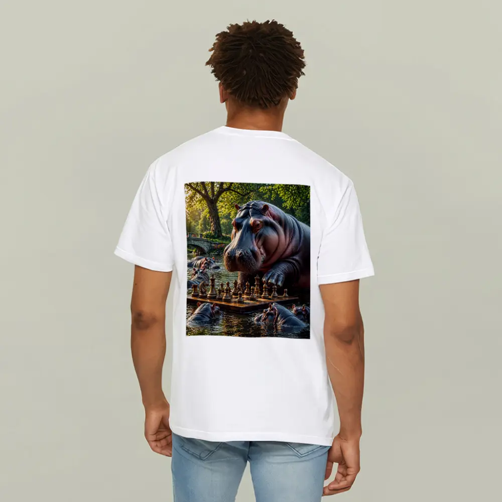 Hippo Playing Chess in Sunny Park – T-Shirts