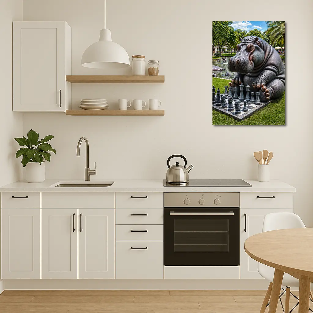 Hippo Playing Chess in Sunny Park – Wall Art