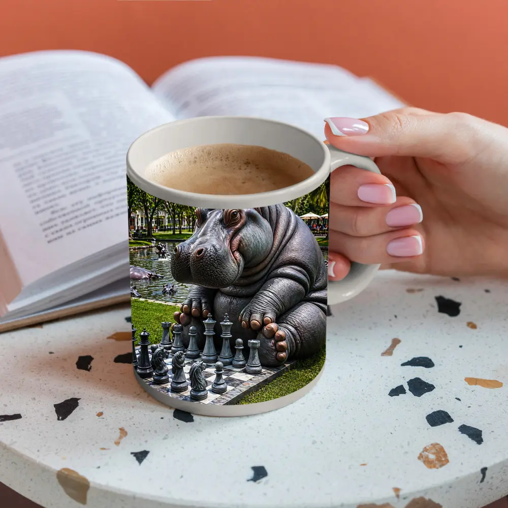 Hippo Playing Chess in Sunny Park – Mugs