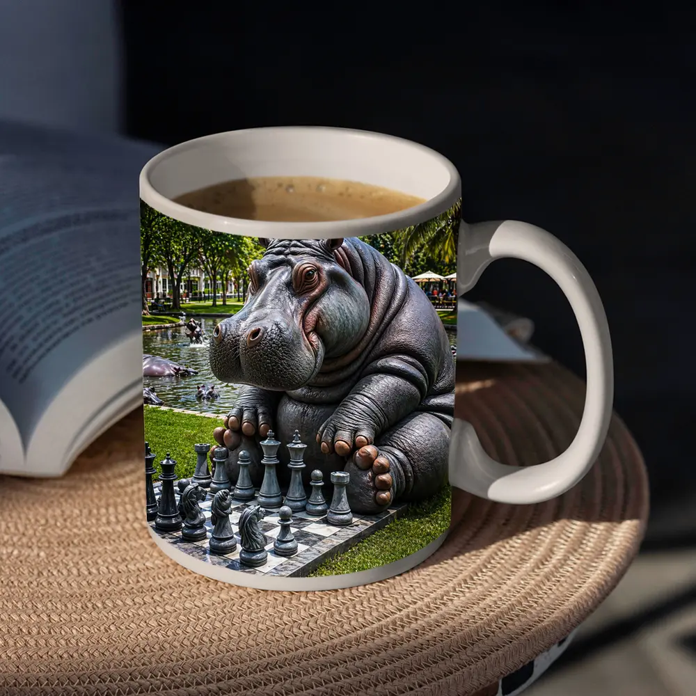 Hippo Playing Chess in Sunny Park – Mugs