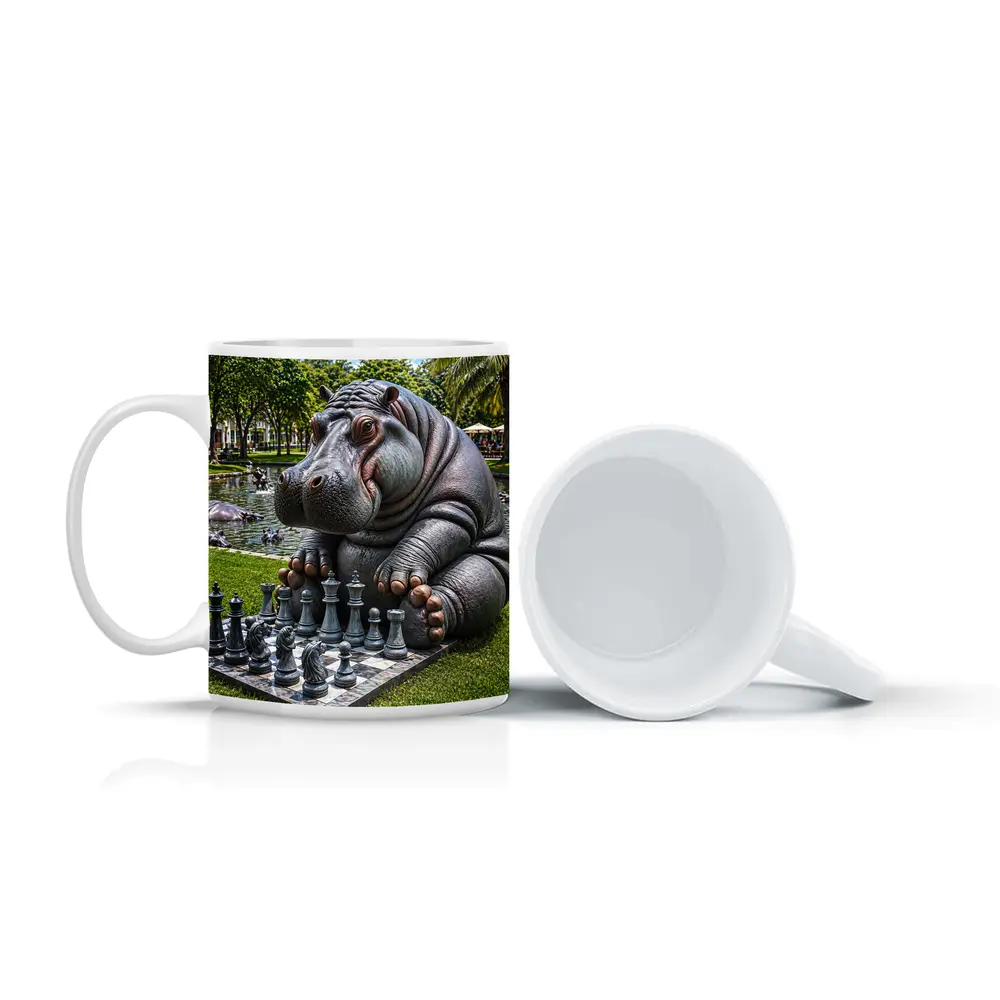 Hippo Playing Chess in Sunny Park – Mugs