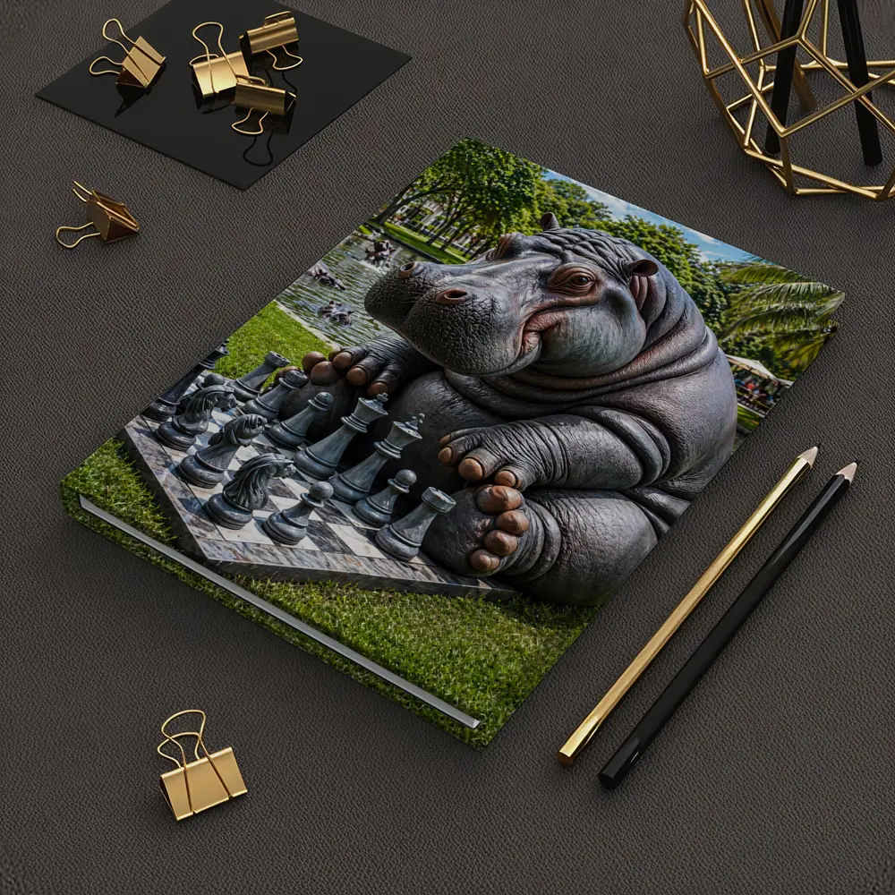 Hippo Playing Chess in Sunny Park – Notebooks
