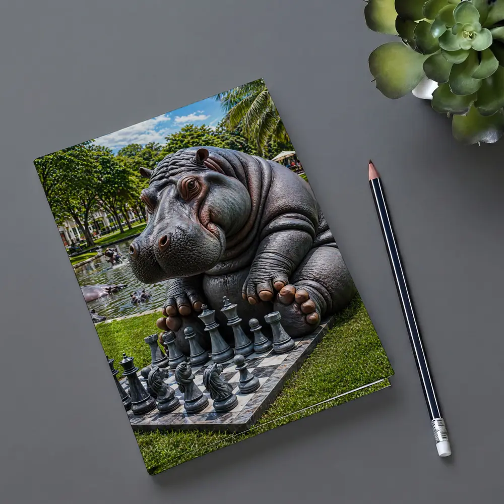 Hippo Playing Chess in Sunny Park – Notebooks