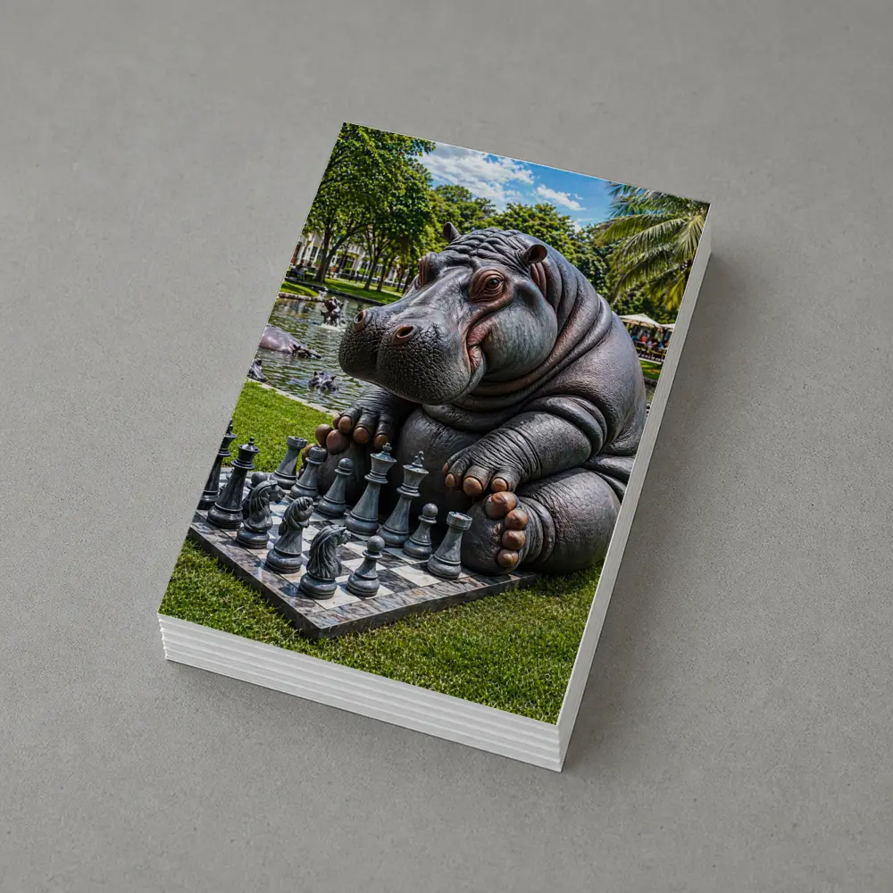 Hippo Playing Chess in Sunny Park – Postcards