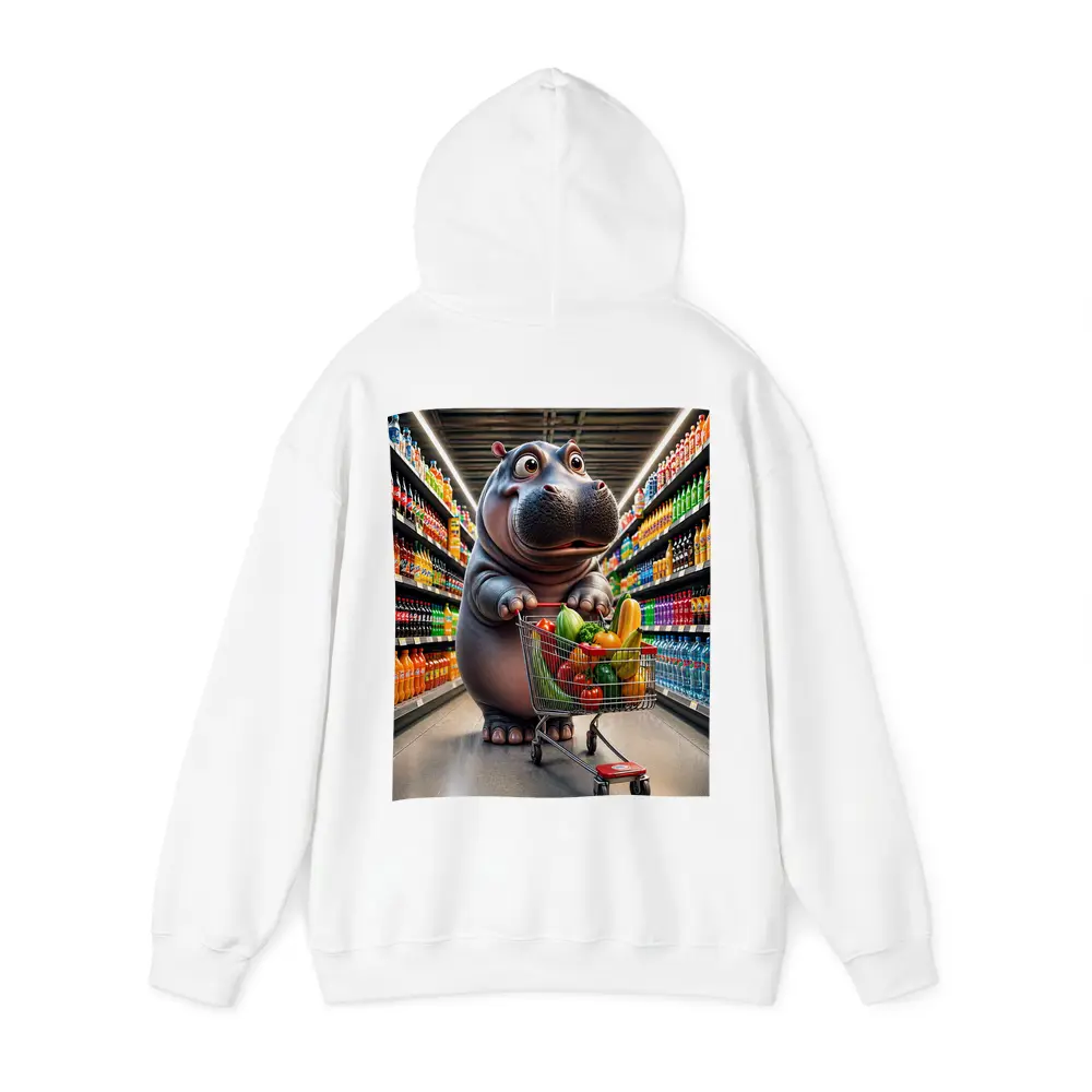 Hippo Shopping Groceries In Supermarket Aisle – Hoodies