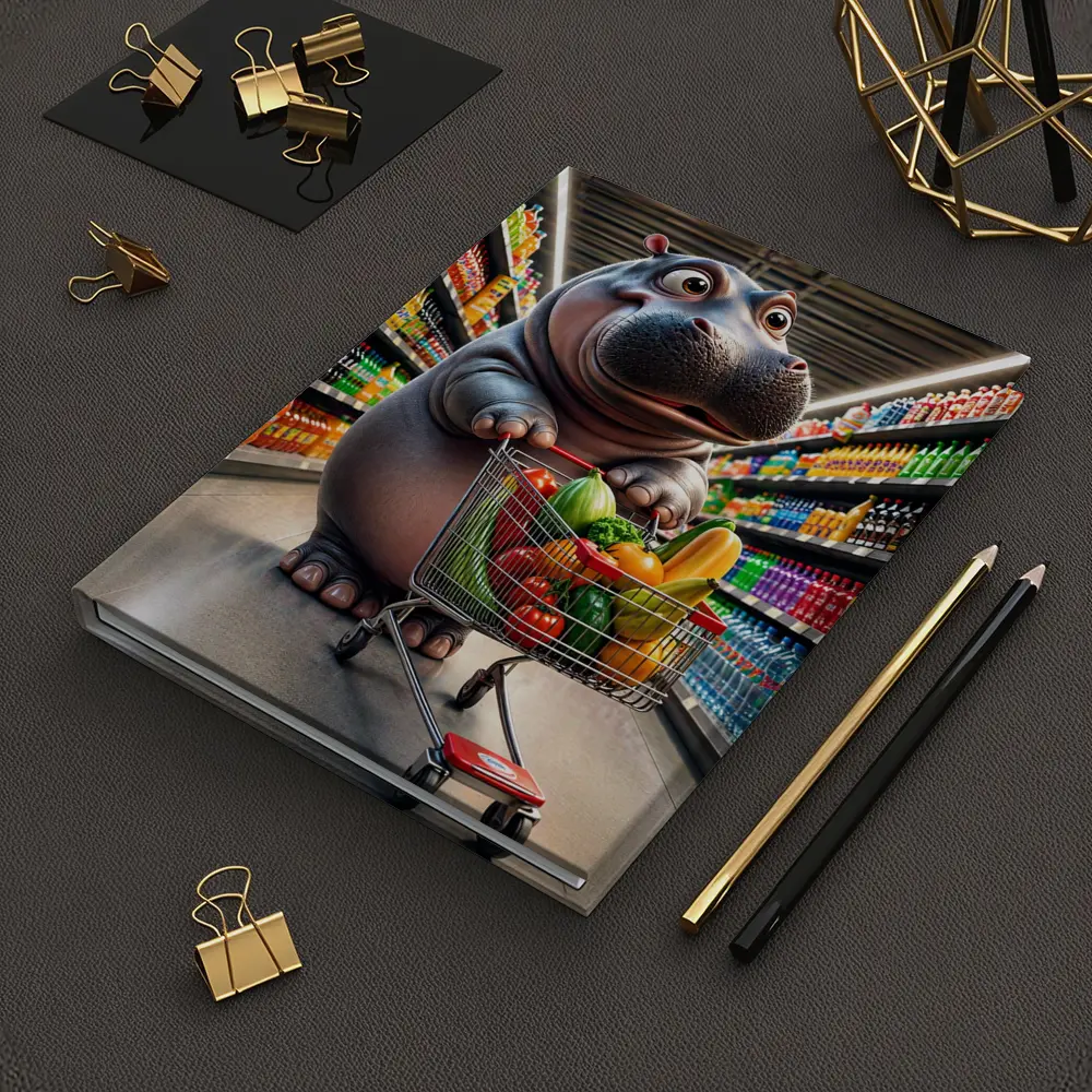 Hippo Shopping Groceries In Supermarket Aisle – Notebooks