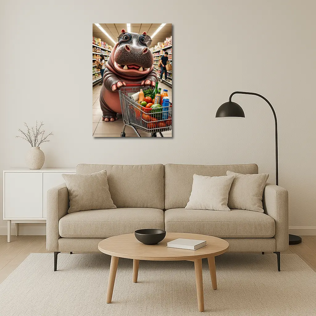 Hippo Wearing Sunglasses Grocery Shopping Supermarket – Wall Art
