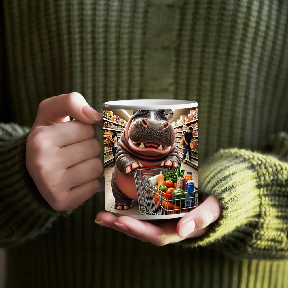 Hippo Wearing Sunglasses Grocery Shopping Supermarket – Mugs