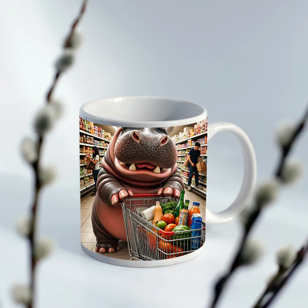 Hippo Wearing Sunglasses Grocery Shopping Supermarket – Mugs