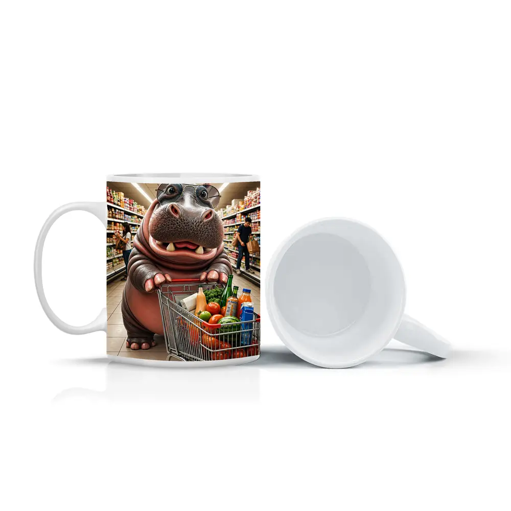Hippo Wearing Sunglasses Grocery Shopping Supermarket – Mugs