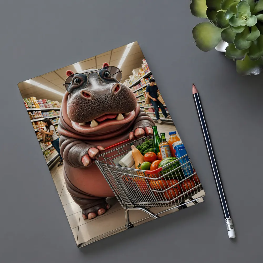 Hippo Wearing Sunglasses Grocery Shopping Supermarket – Notebooks