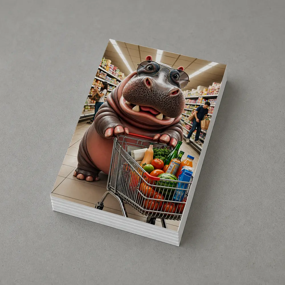 Hippo Wearing Sunglasses Grocery Shopping Supermarket – Postcards