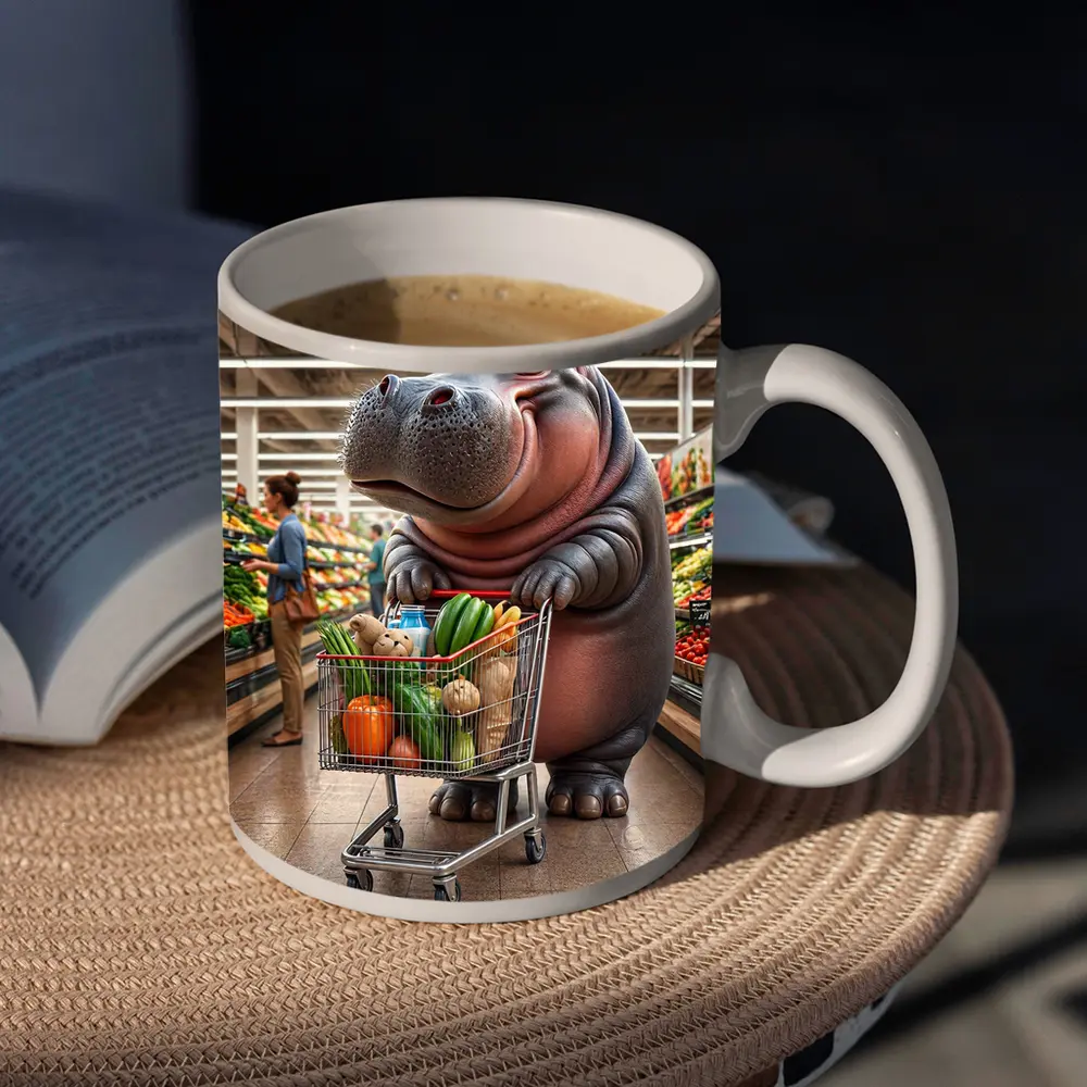 Hippo Shopping Groceries In Supermarket – Mugs