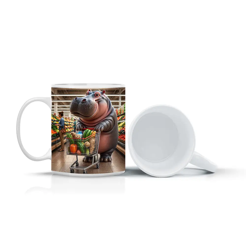 Hippo Shopping Groceries In Supermarket – Mugs